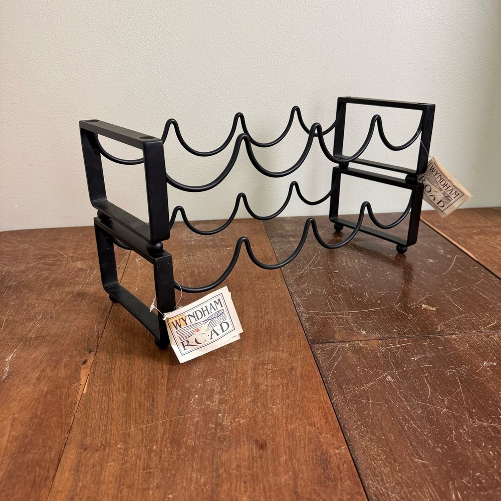 Wynham Road Black Wrought Iron Pair (2) Stacking Wine Bottle Holders NEW - Picture 2 of 10